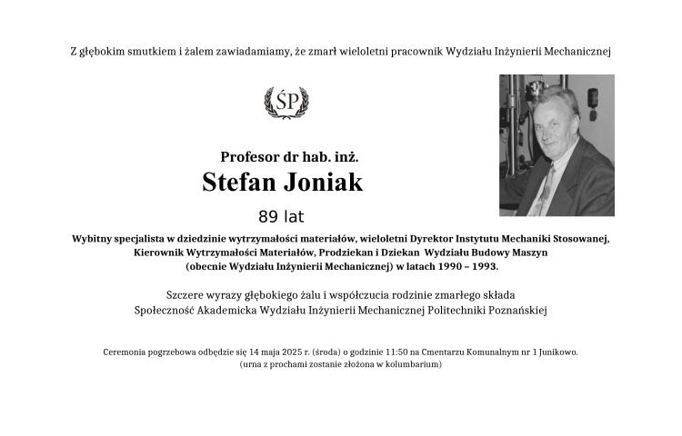 Śp. prof. dr hab. inż. Stefan Joniak